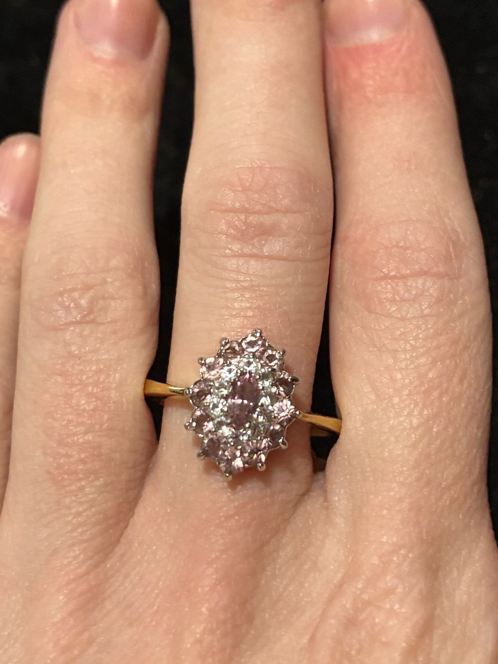 Vintage Blush Pink Marquis Rhinestone Cluster Ring